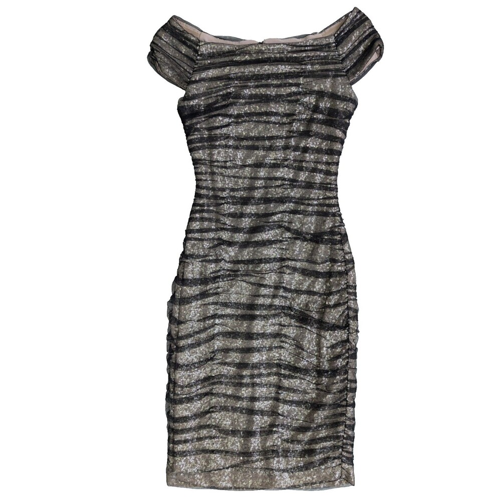 Ralph Lauren Sequin Cocktail Dress Ruched Off Shoulder Bodycon Sheath Size 2